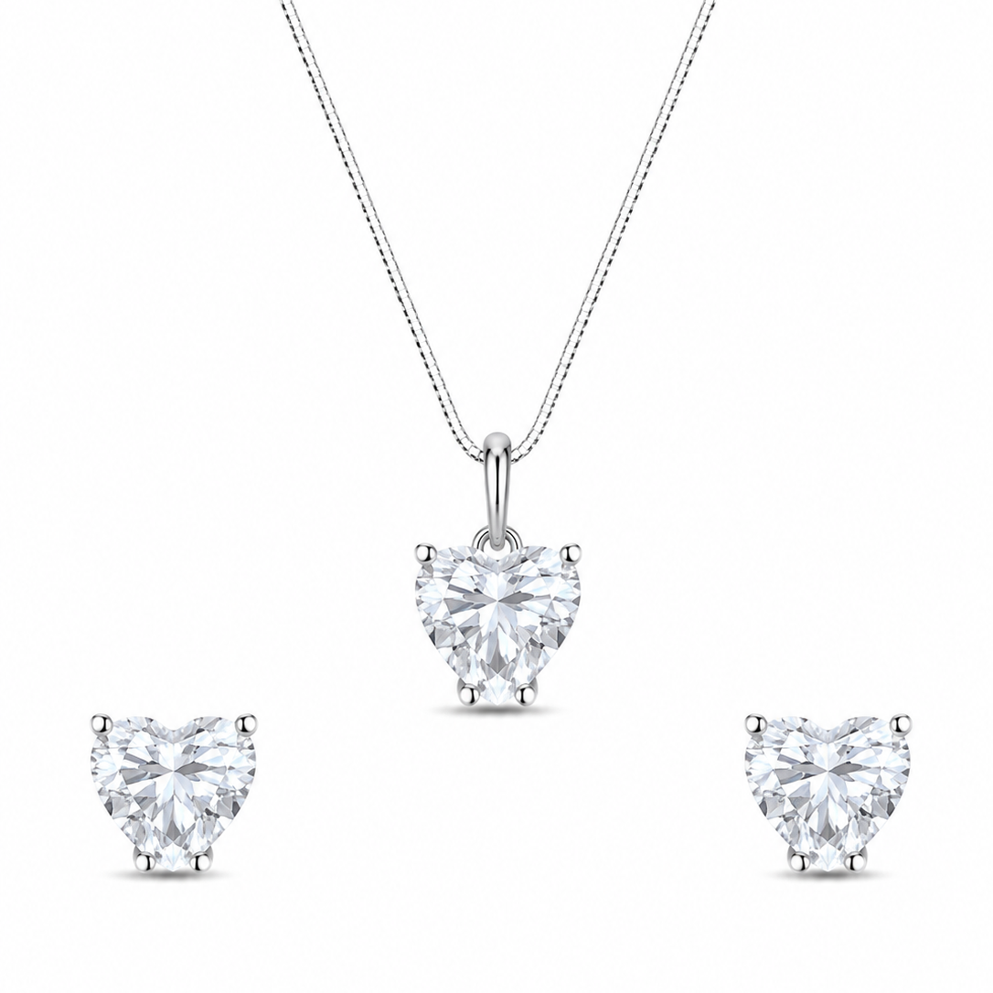 Conjunto Coração Cristal em Prata 925 com Zircônias 45cm