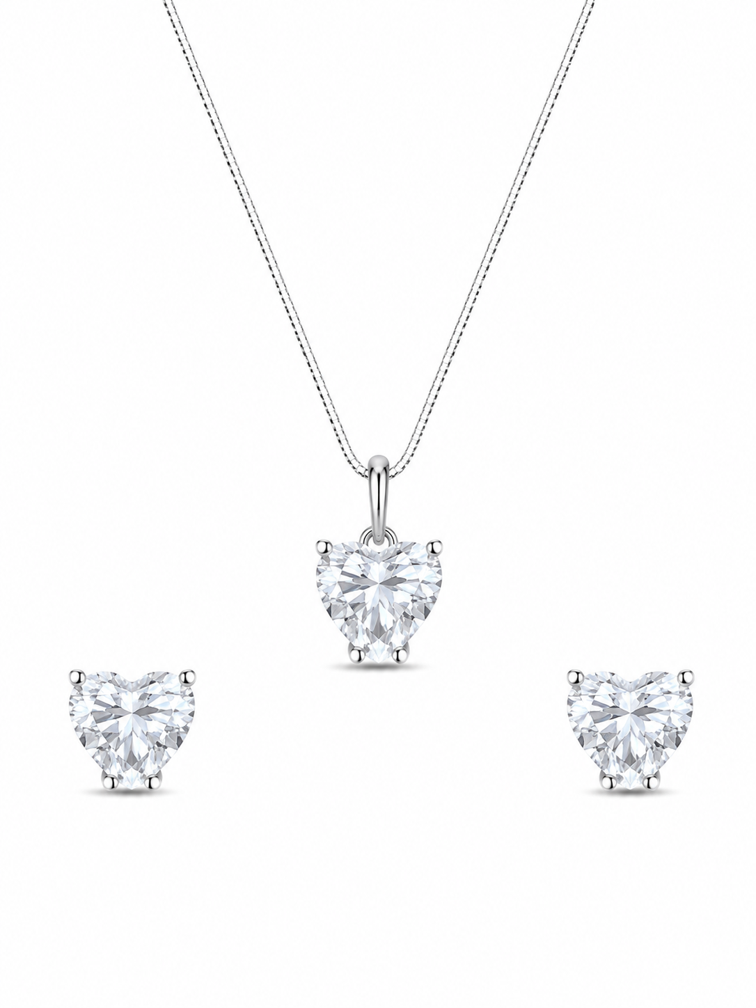 Conjunto Coração Cristal em Prata 925 com Zircônias 45cm