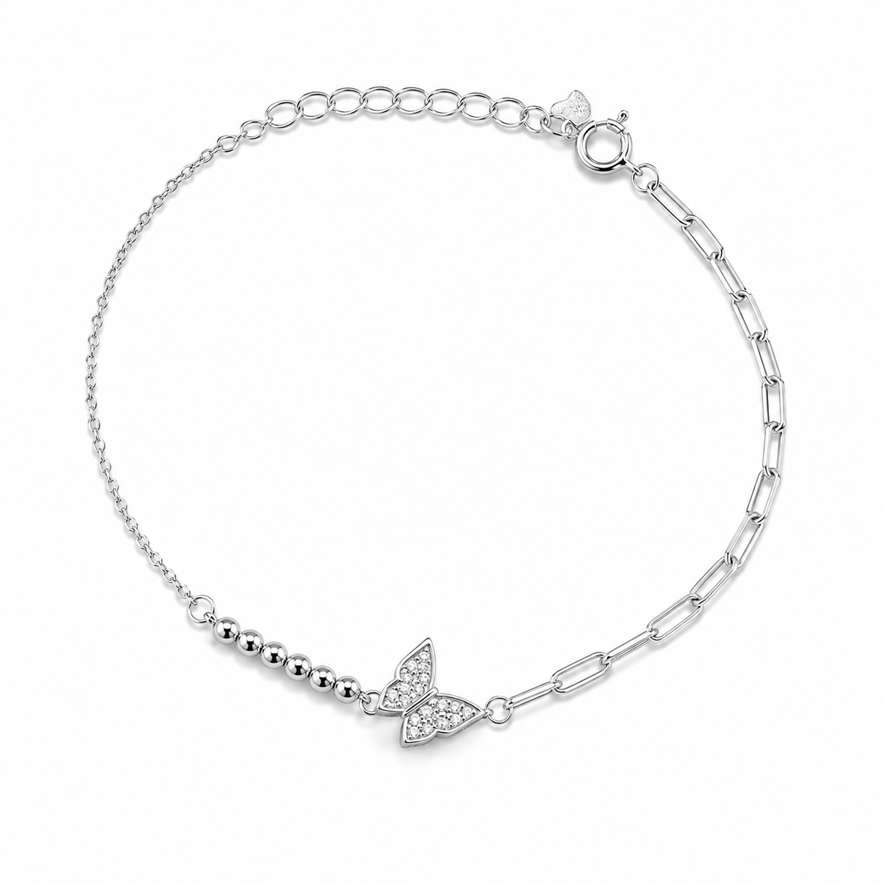 Pulseira Butterfly em Prata 925 com Zircônias Cristais 18cm