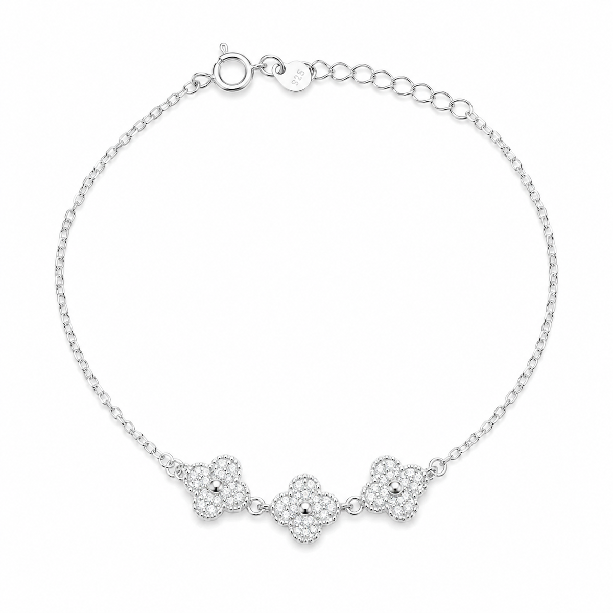 Pulseira Trevo em Prata 925 com Zircônias Cristais 18cm