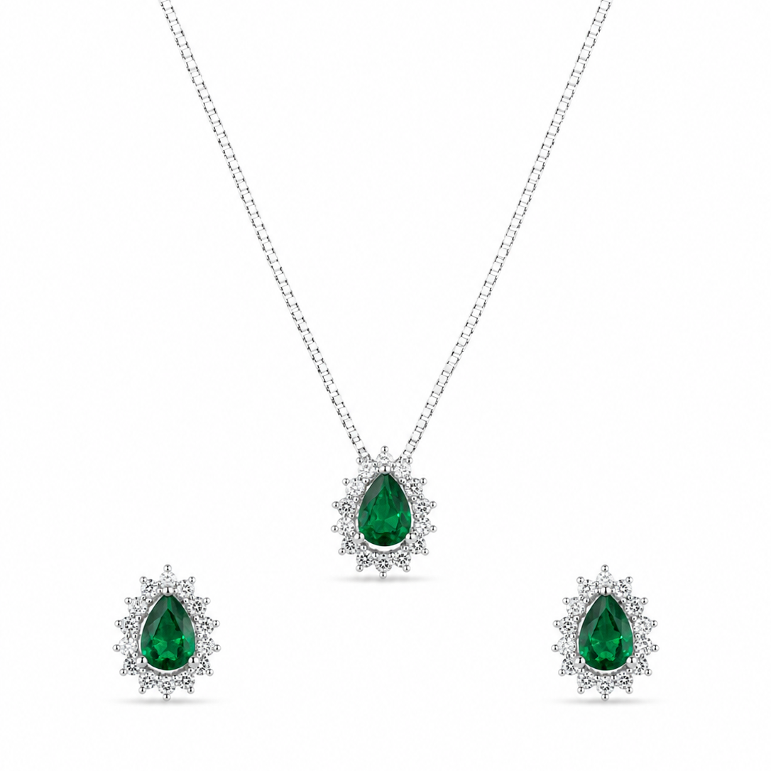 Conjunto Esmeralda em Prata 925 com Zircônias 45cm