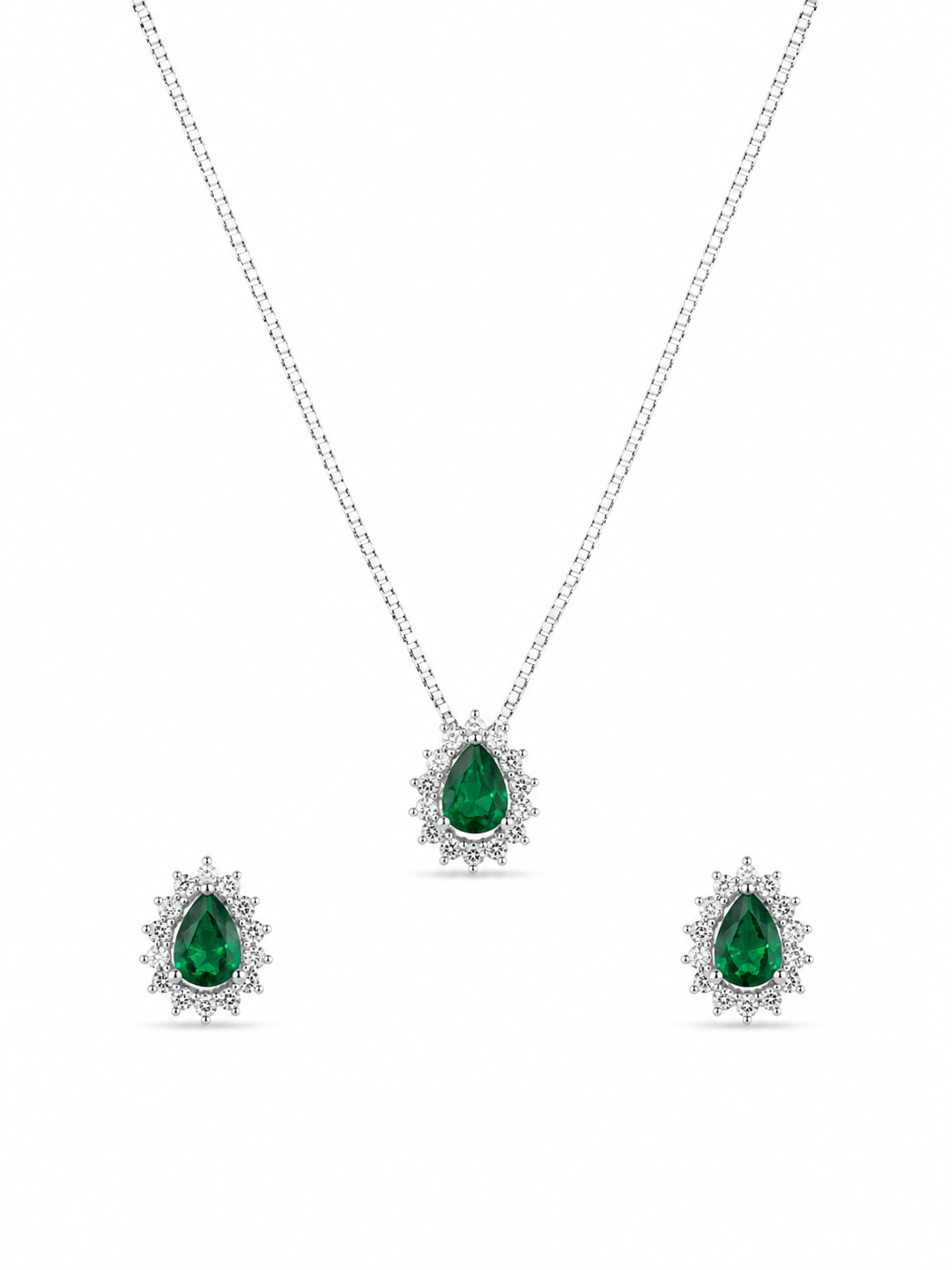 Conjunto Esmeralda em Prata 925 com Zircônias 45cm