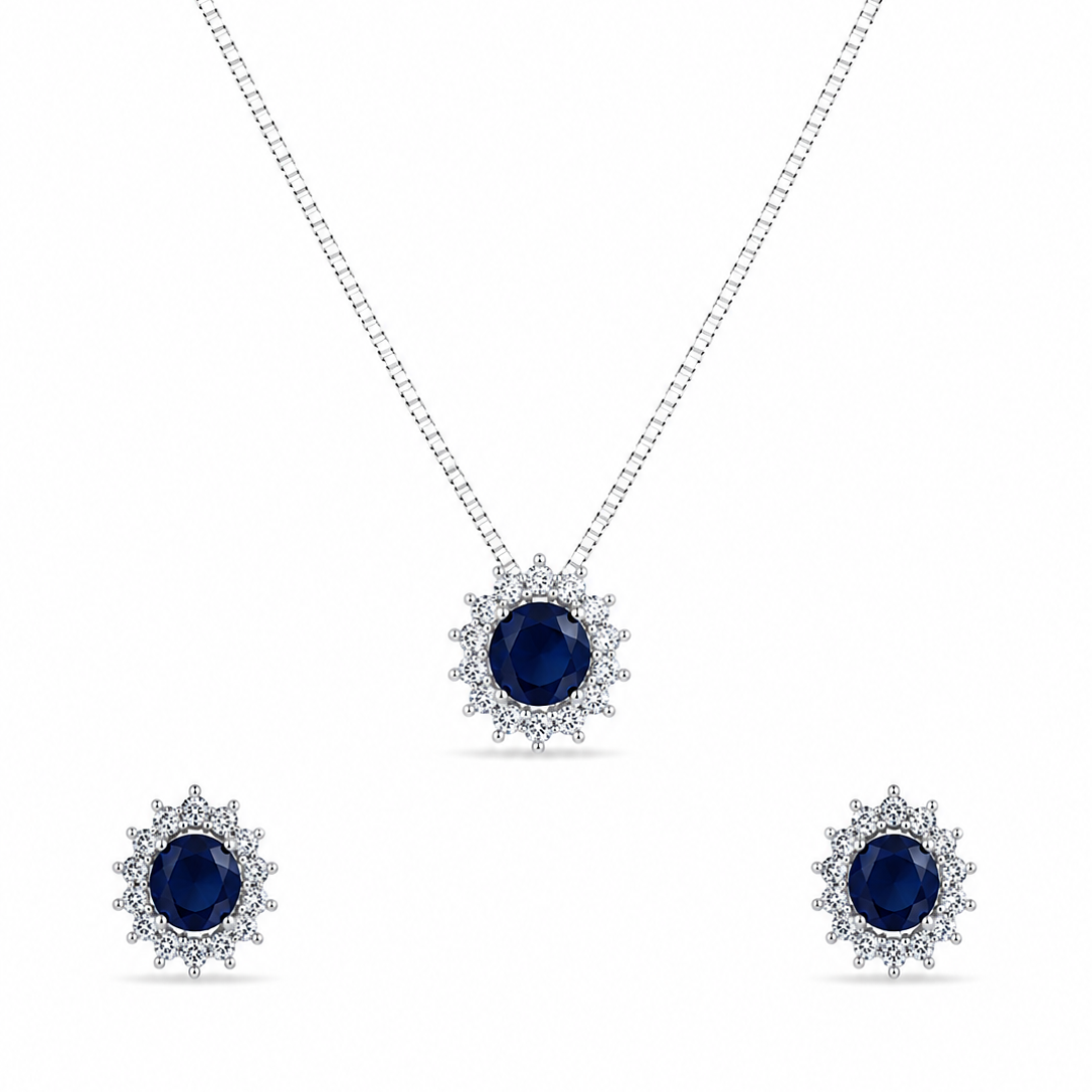 Conjunto Essenza Blue em Prata 925 com Zircônias 45cm