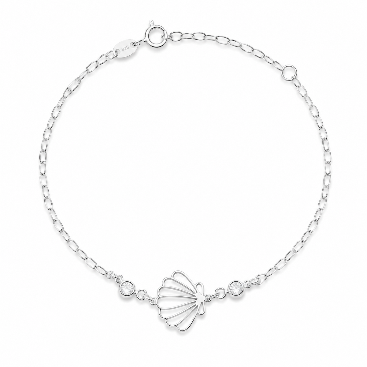 Pulseira Concha em Prata 925 com Zircônias Cristais 18cm
