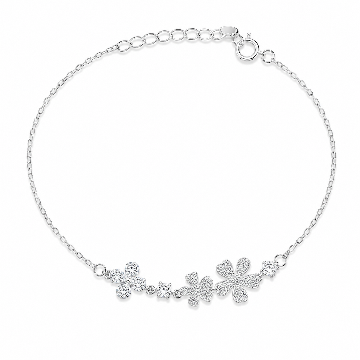 Pulseira Flora em Prata 925 com Zircônias Cristais 18cm