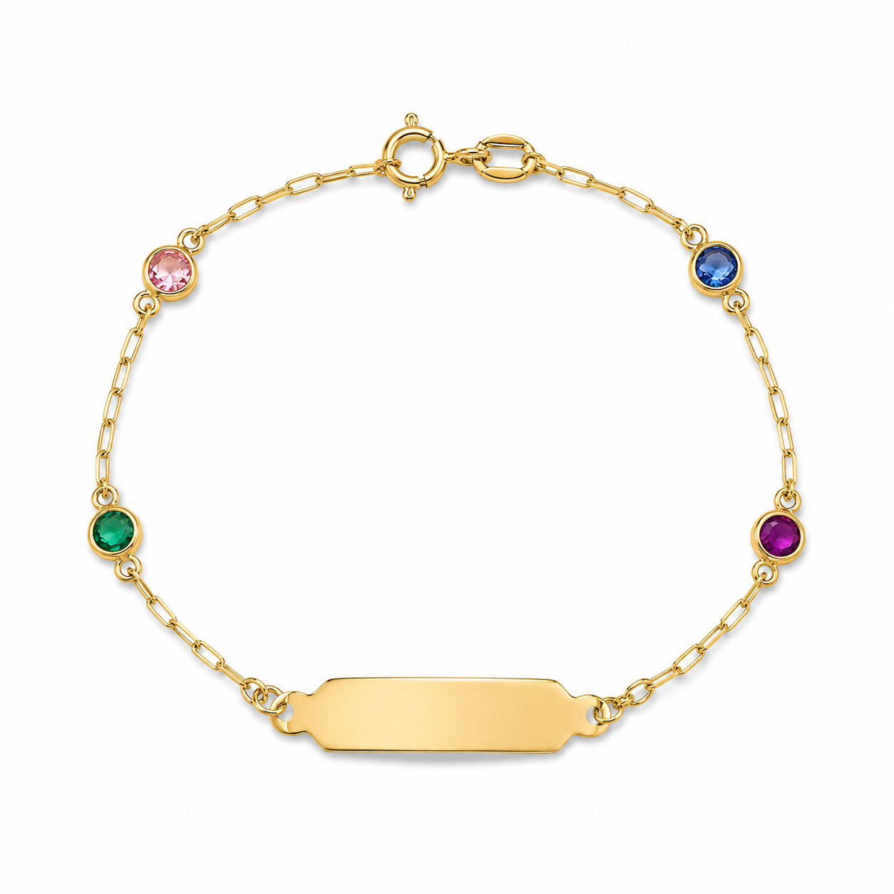 Pulseira Chapinha em Ouro 10K 14cm com Gemas de Zircônia