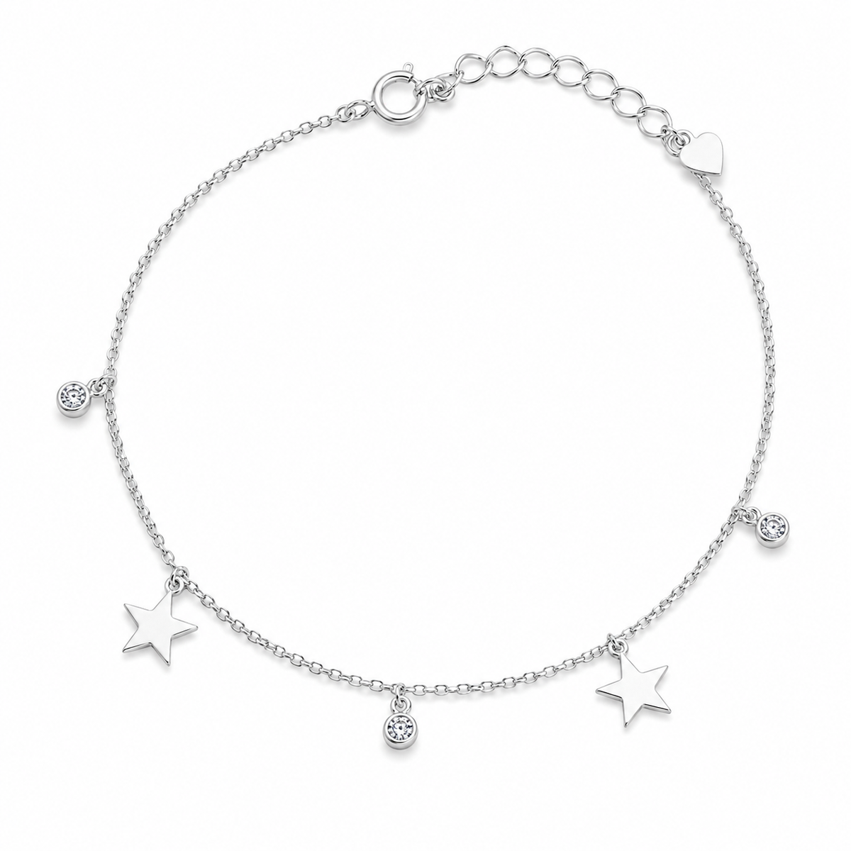 Pulseira Estrelas em Prata 925 com Zircônias Cristais 18cm