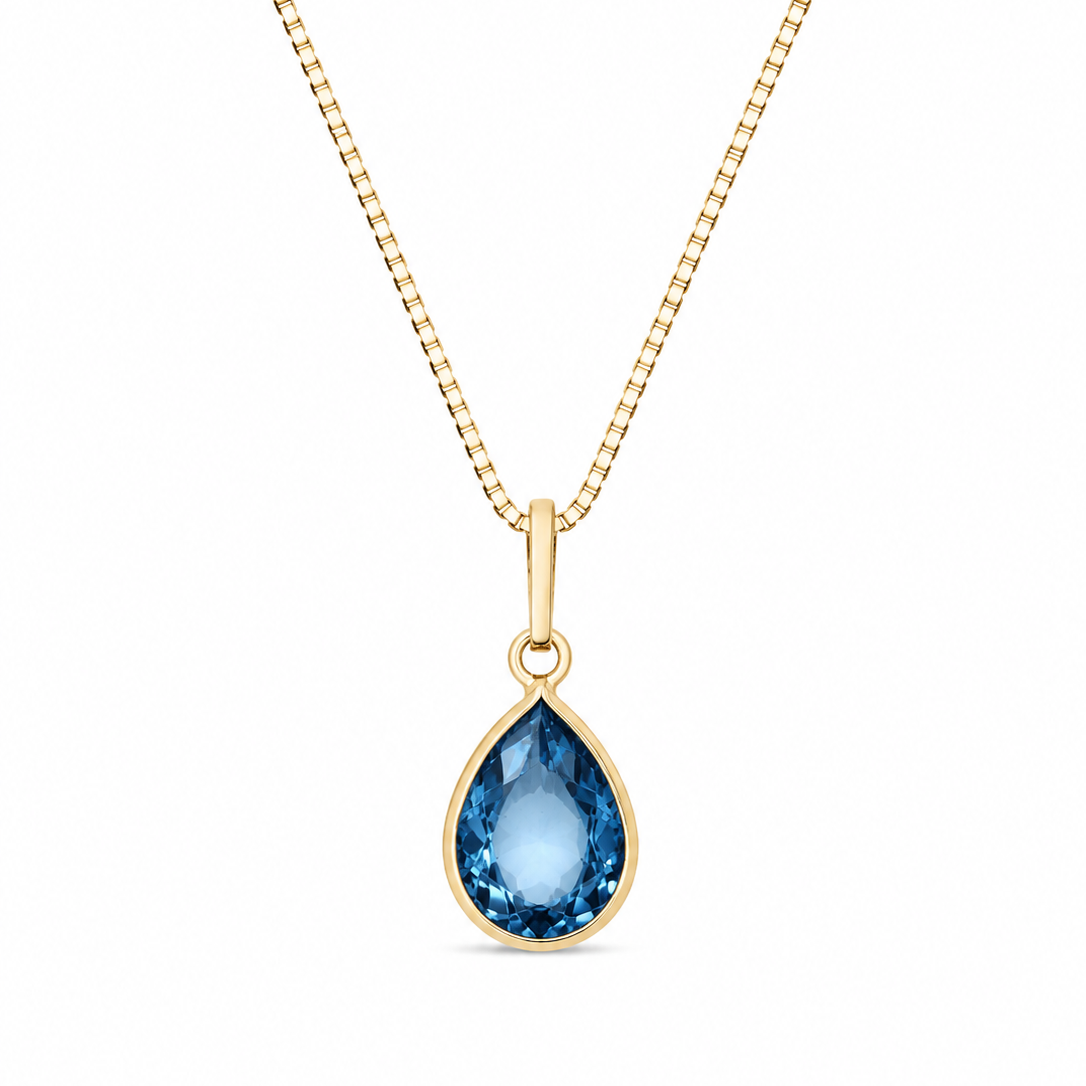 Colar Angelin Aqua Marine em Ouro 18K com Zircônias 45cm
