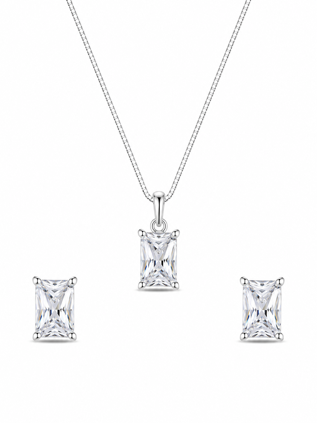 Conjunto Minimal Baguette em Prata 925 com Zircônias 45cm
