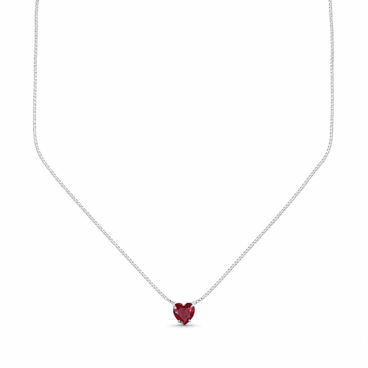 Colar Coração Rubi em Prata 925 com Zircônias 45cm