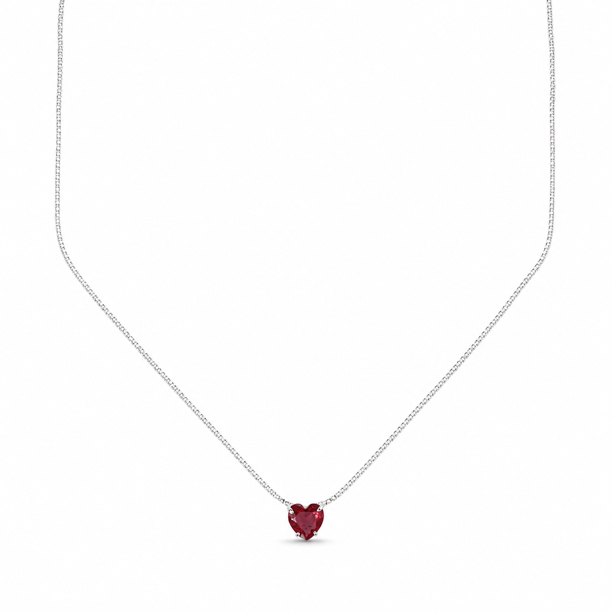 Colar Coração Rubi em Prata 925 com Zircônias 45cm