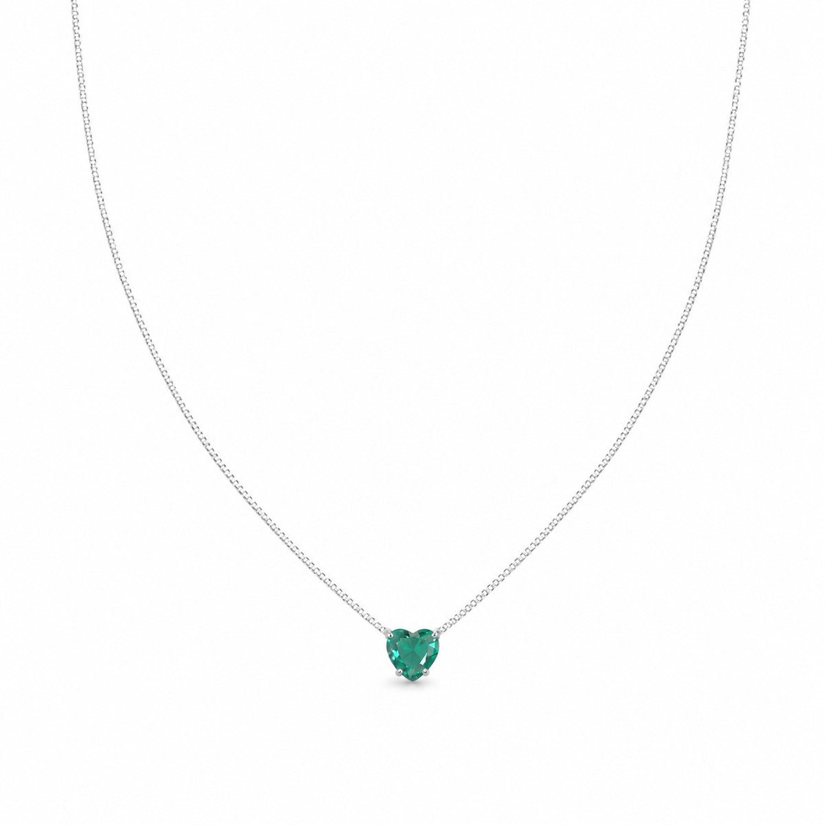 Colar Coração Verde Clean em Prata 925 com Zircônias 45cm