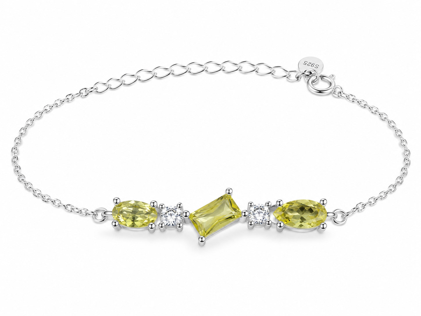 Pulseira Citrino em Prata 925 com Zircônias Cristais 18cm