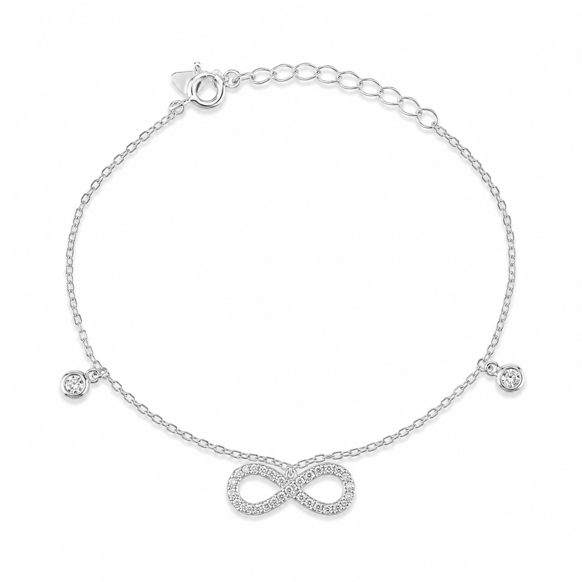 Pulseira Infinity em Prata 925 com Zircônias Cristais 18cm