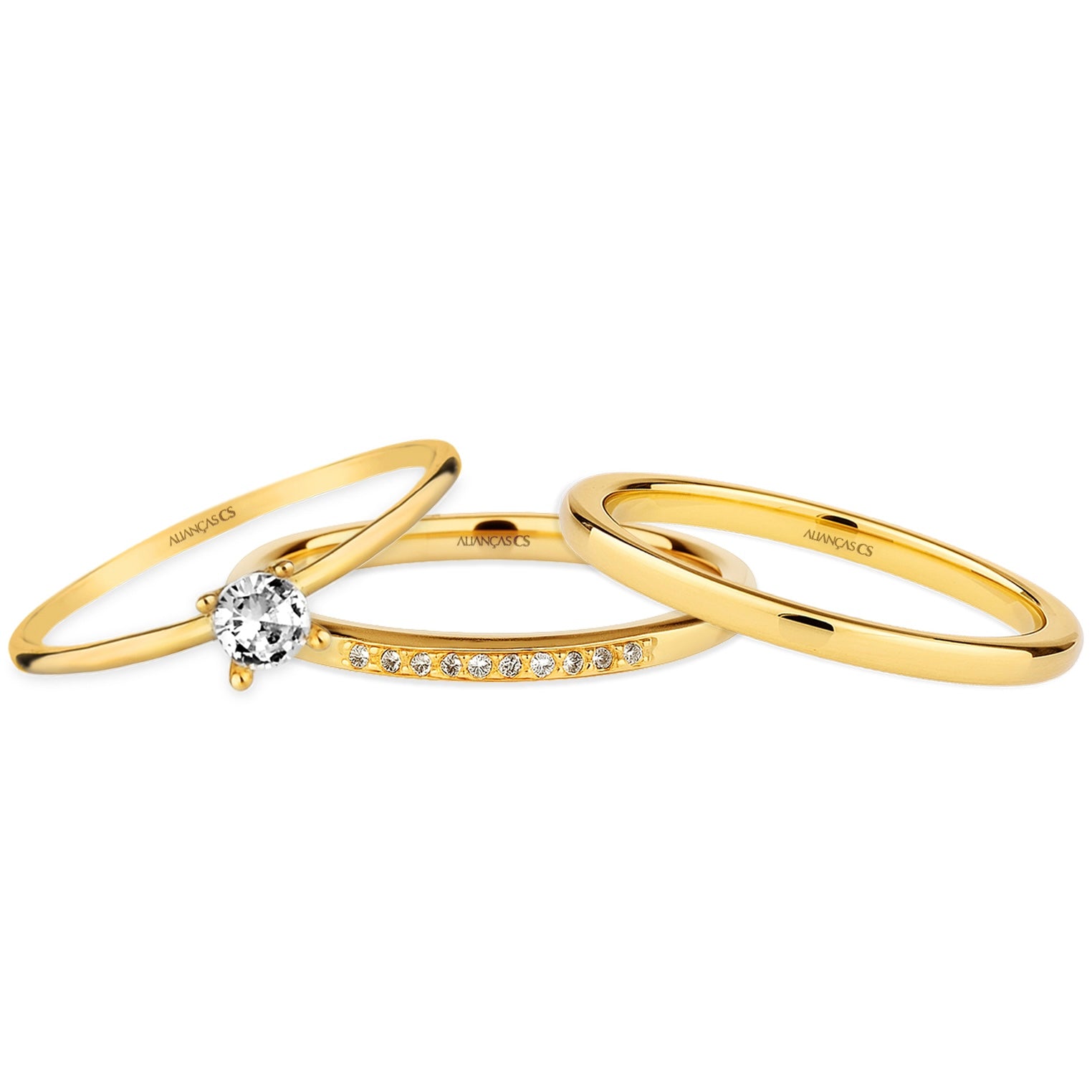 Alianças Nuance III 2mm Banhadas a Ouro + Anel Brinde