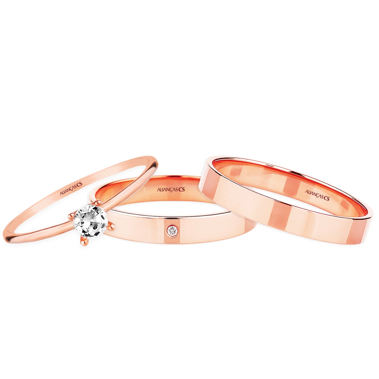 Alianças de Casamento Innocence Ouro Rosé 18K 3mm + Anel Brinde