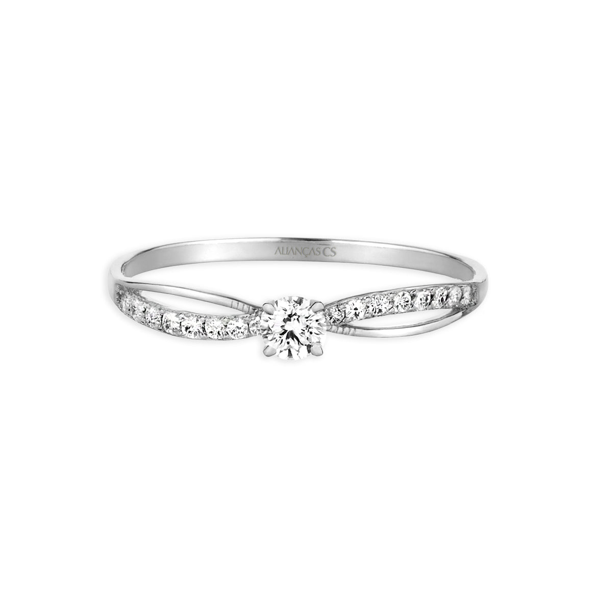 Anel Solitário Fiorelly Ouro Branco 18K
