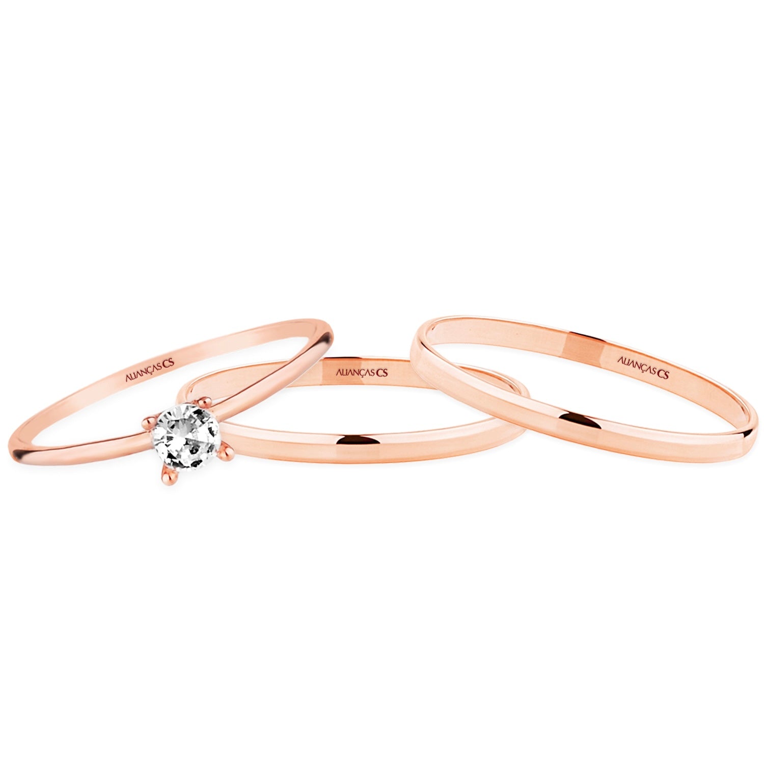 Alianças de Casamento Italian Ouro Rosé 18K 1.5mm + Anel Brinde