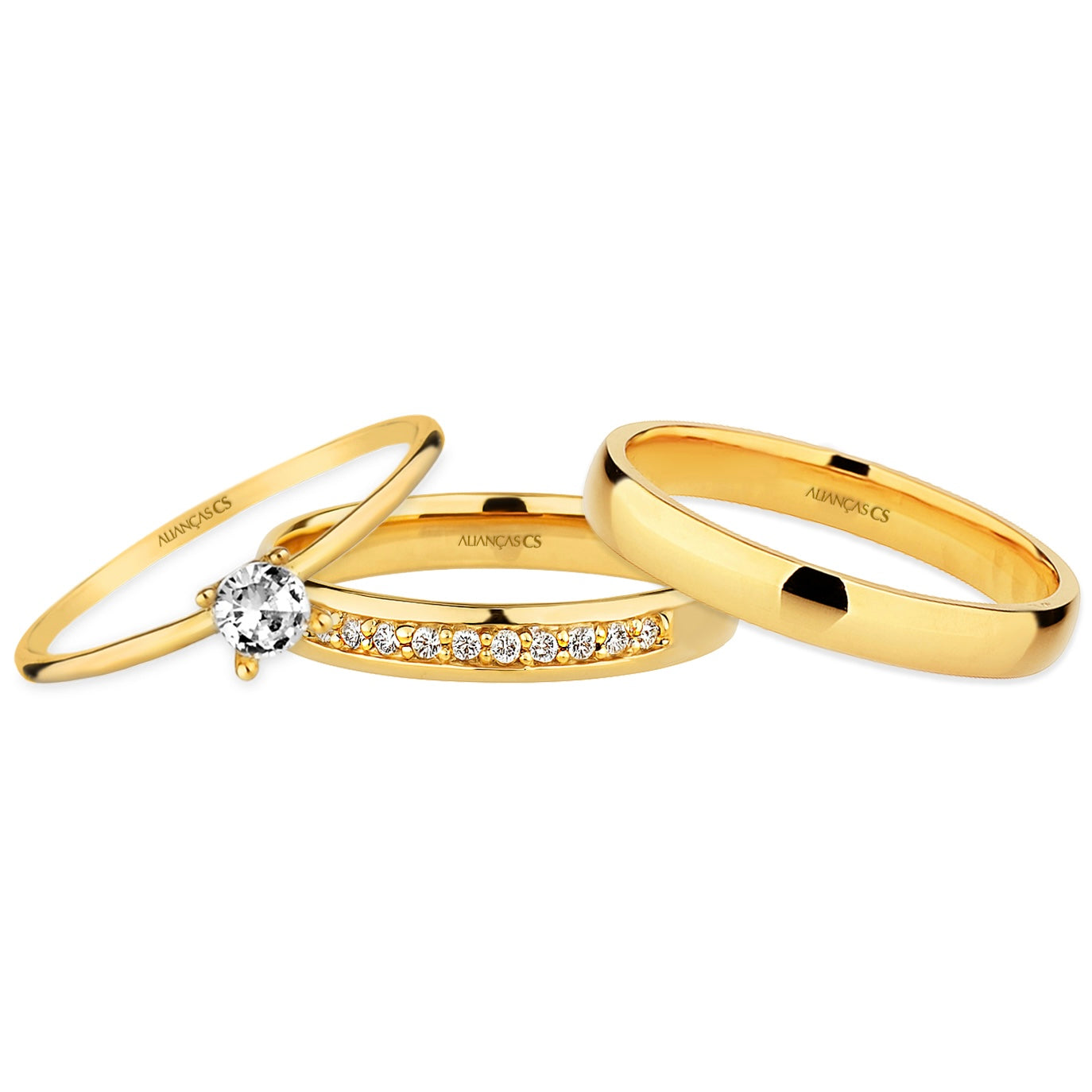 Alianças Angel 3mm Banhadas a Ouro + Anel Brinde