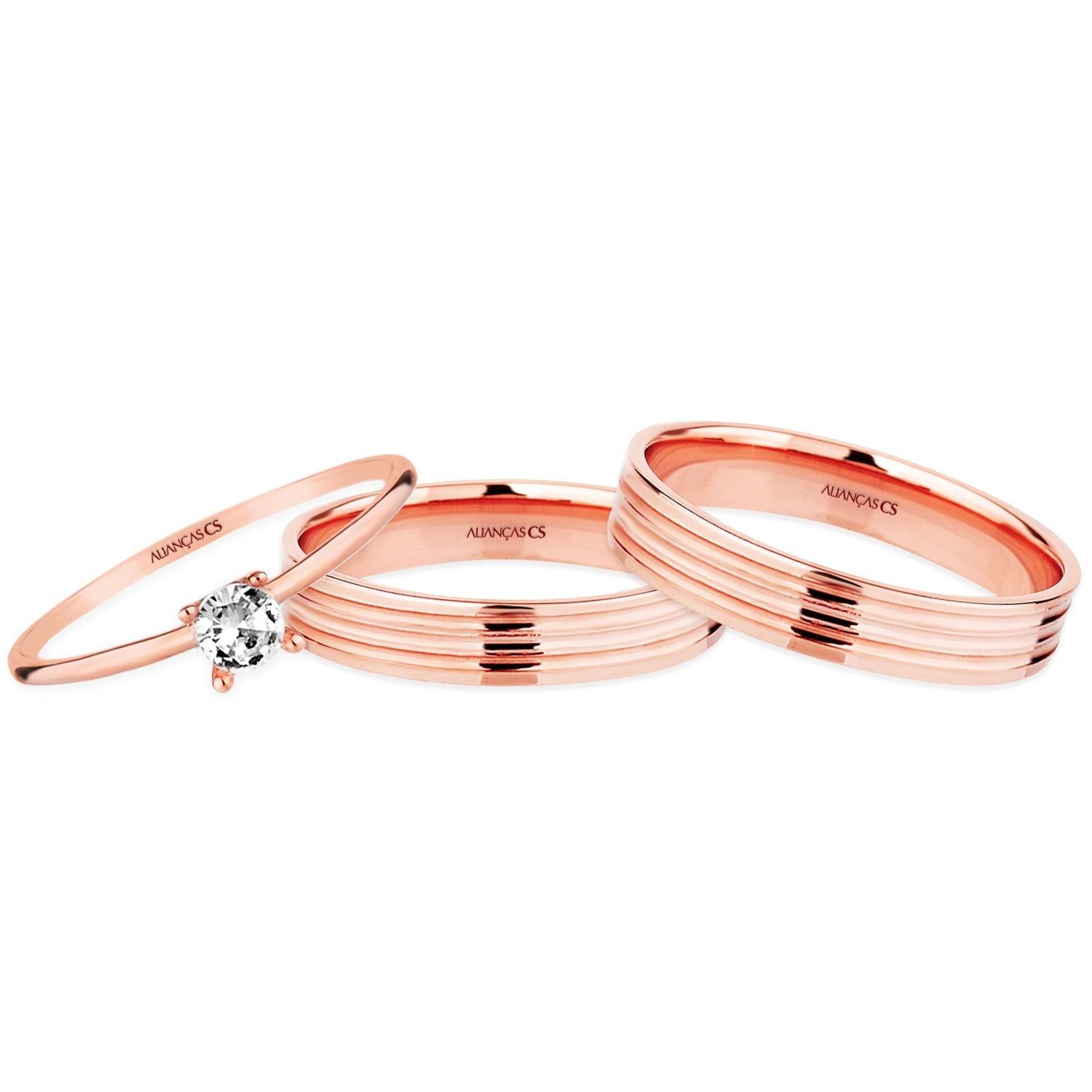 Alianças de Casamento Aura Ouro Rosé 18K 3mm + Anel Brinde
