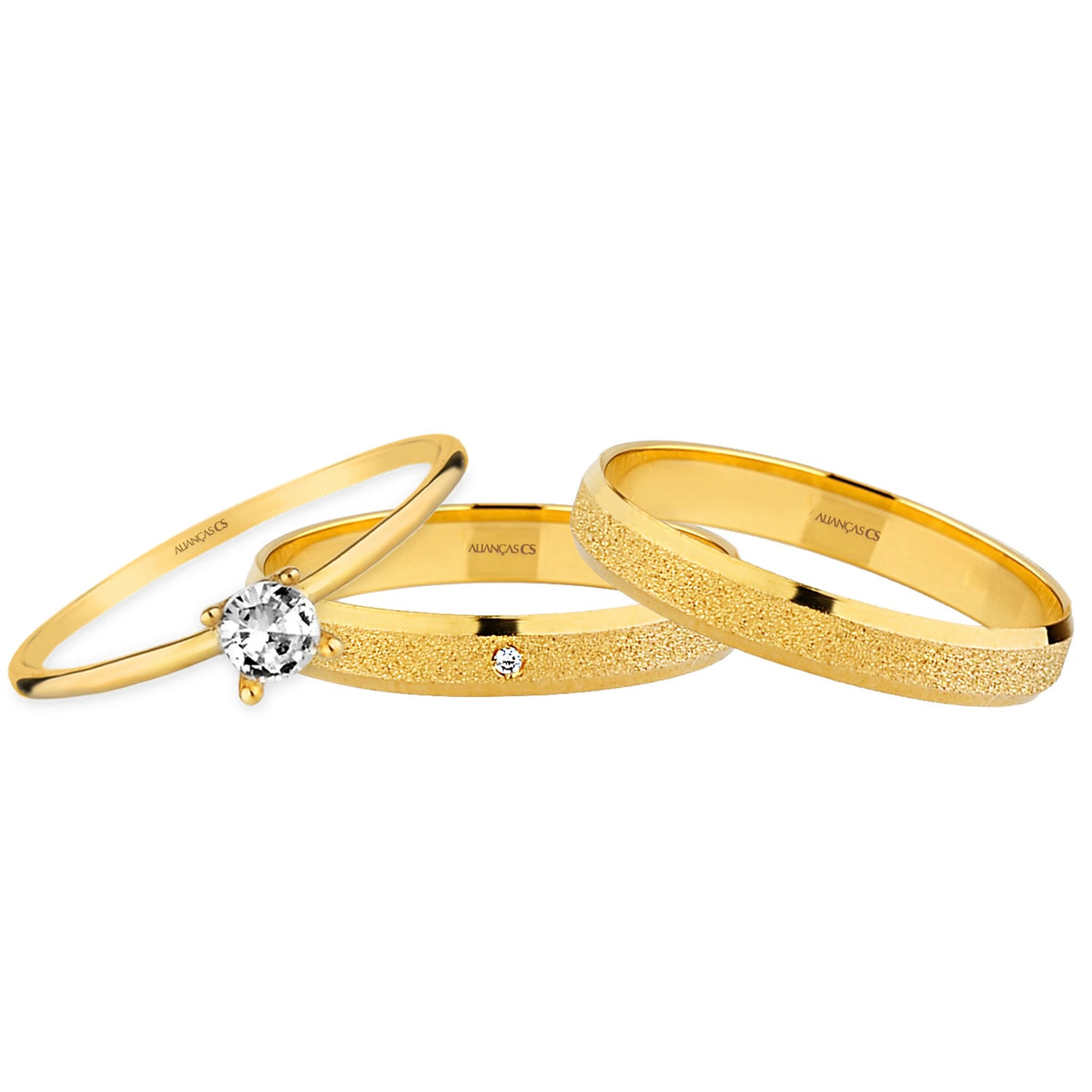 Alianças de Casamento Celestia Ouro 10K 3mm + Anel Brinde