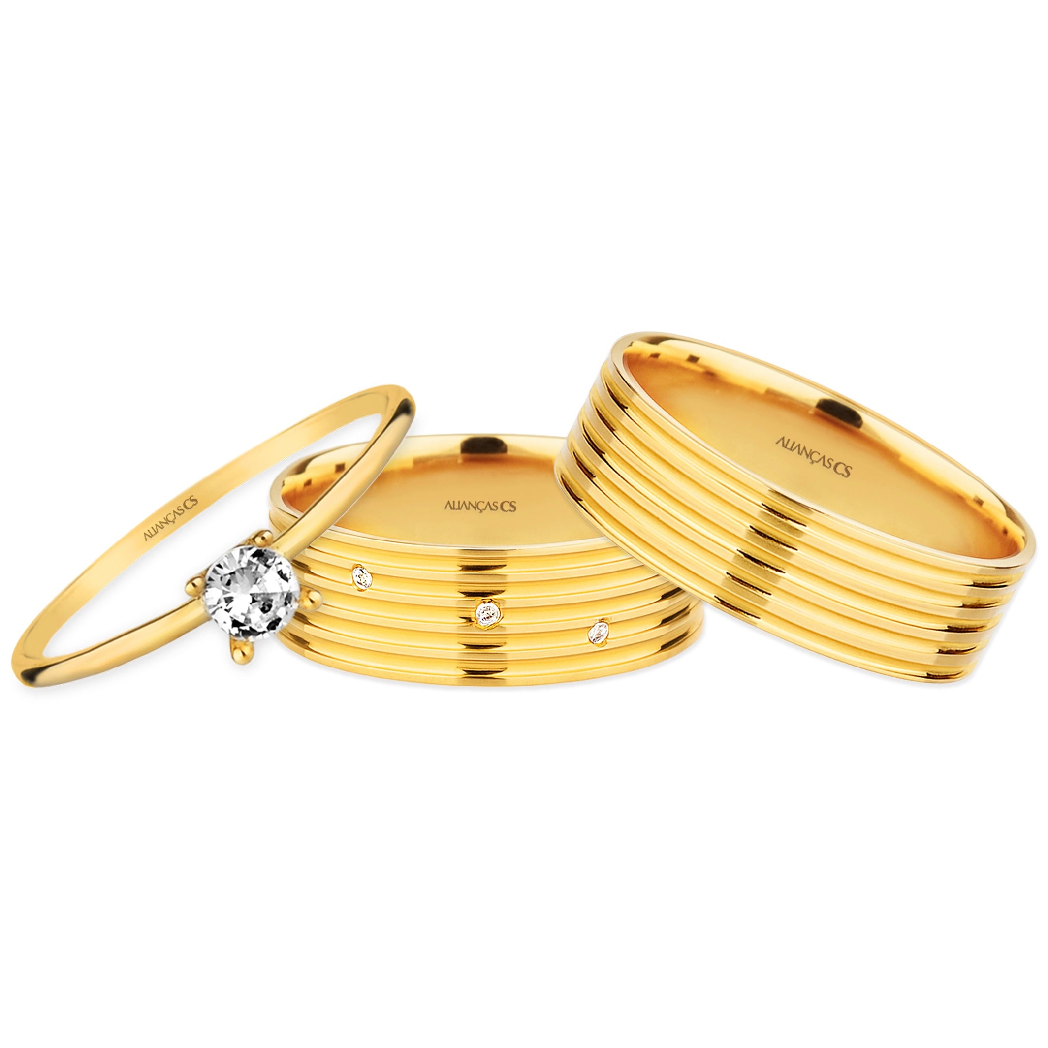 Alianças Meredith 6mm Banhadas a Ouro + Anel Brinde