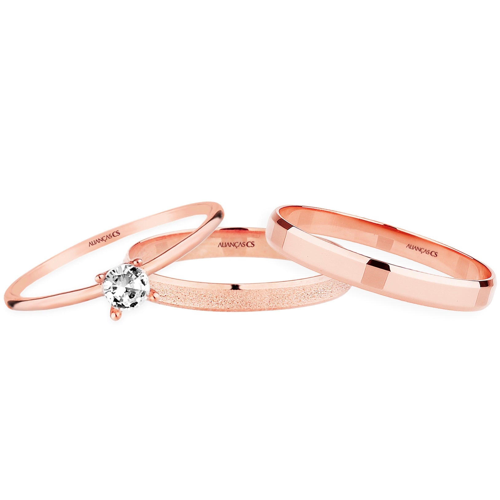 Alianças de Casamento Italian Duo Ouro Rosé 18K 3mm + Anel Brinde