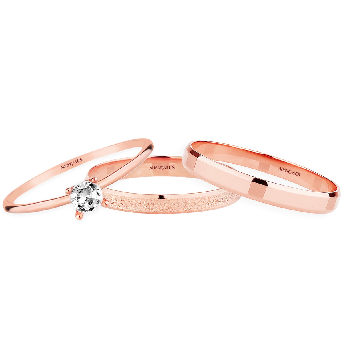 Alianças de Casamento Italian Duo Ouro Rosé 18K 3mm + Anel Brinde