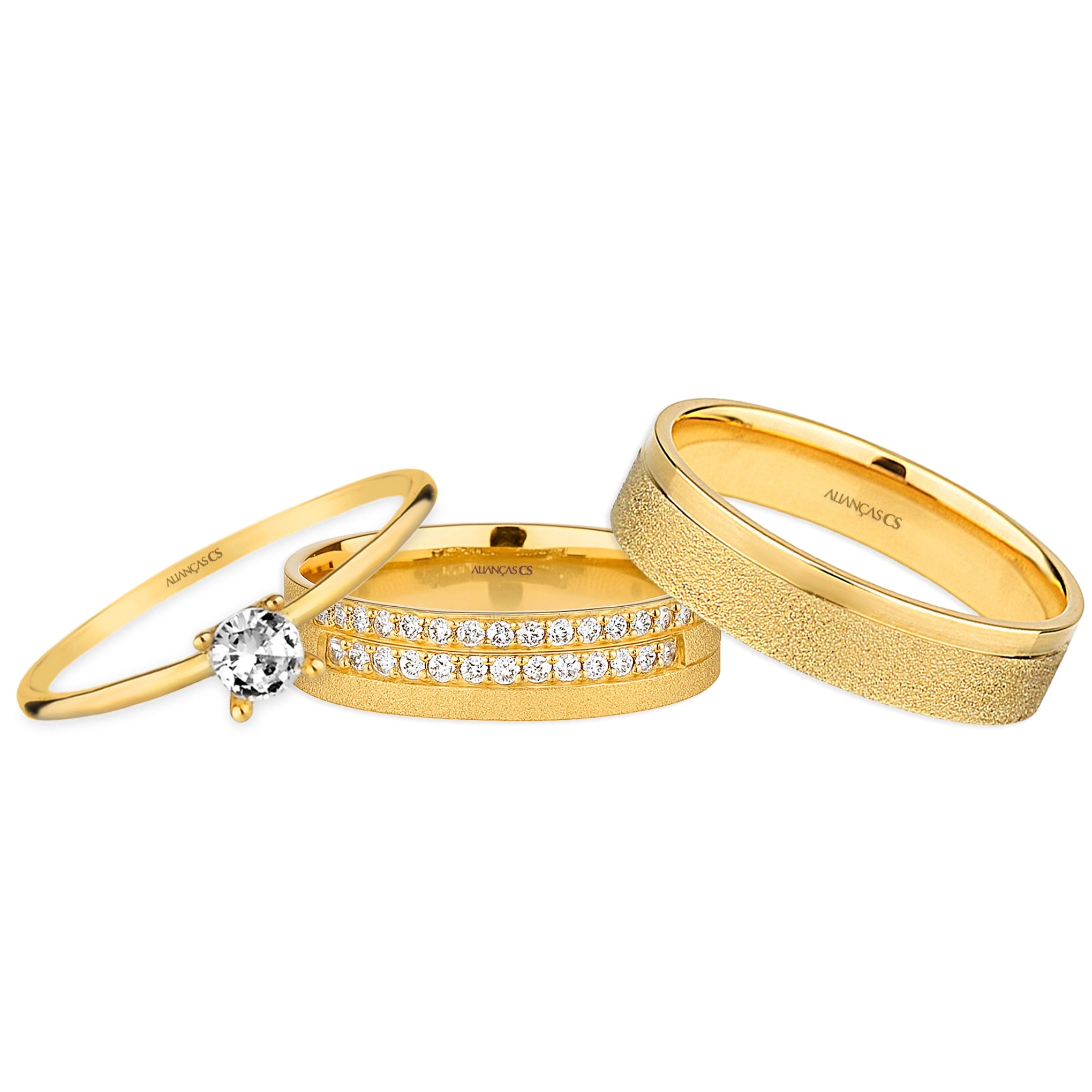 Alianças de Casamento Diamond Ouro 10K 5mm + Anel Brinde