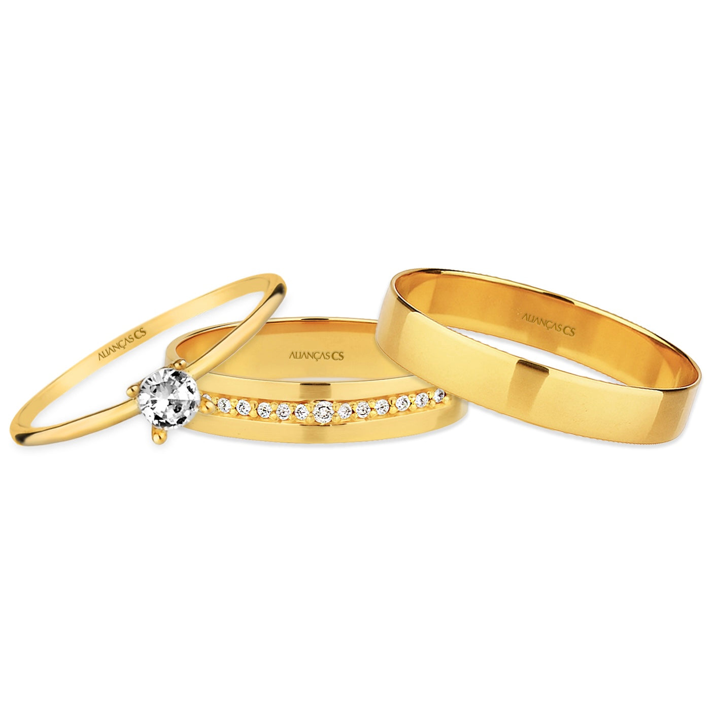 Alianças Desirée 4mm Banhadas a Ouro + Anel Brinde