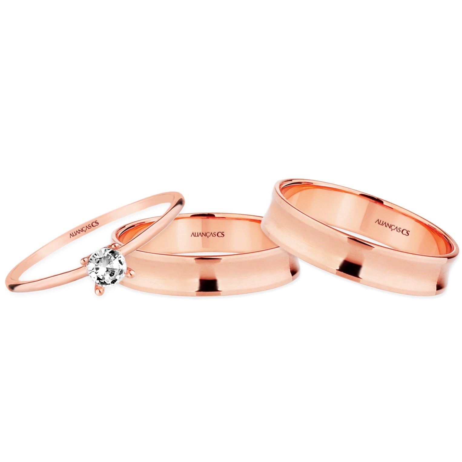Alianças de Casamento Côncavas Ouro Rosé 18K 4mm + Anel Brinde