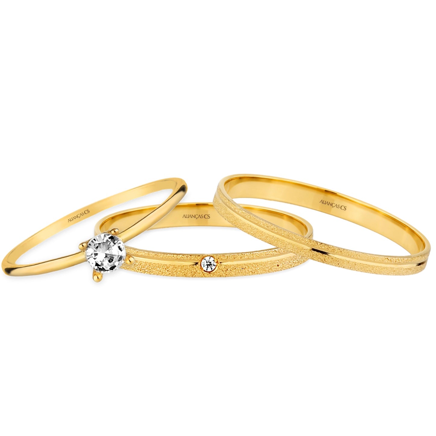 Alianças Louise 2mm Banhadas a Ouro + Anel Brinde