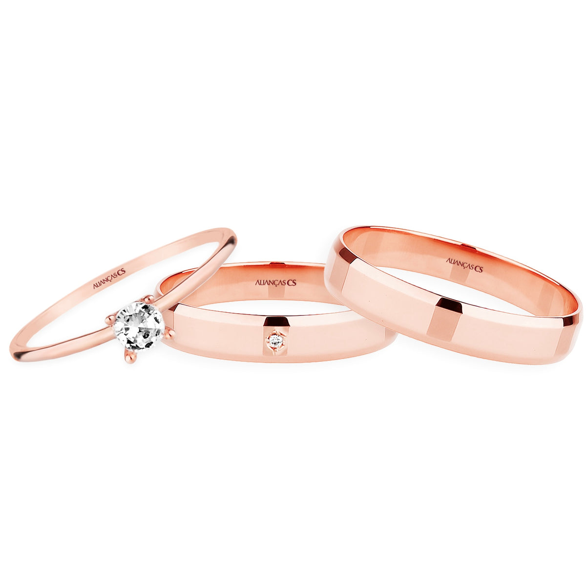 Alianças de Casamento Italian Ouro Rosé 18K 4mm + Anel Brinde