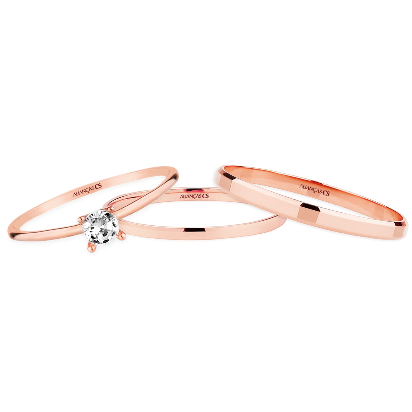 Alianças de Casamento Italian Ouro Rosé 18K 1.5mm 2mm + Anel Brinde