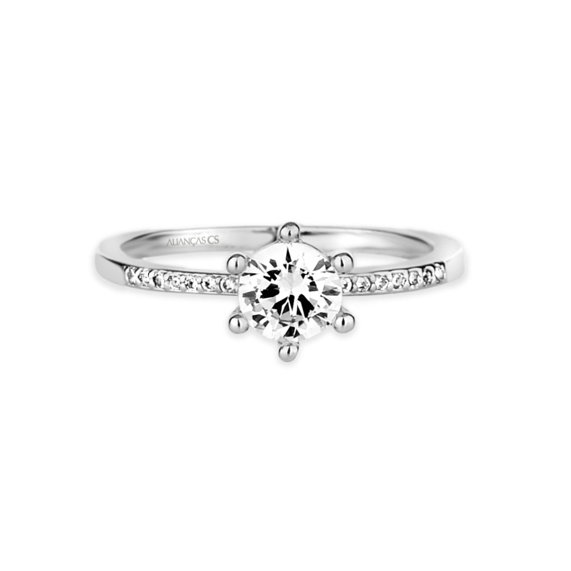 Anel Solitário Charm Ouro Branco 18K