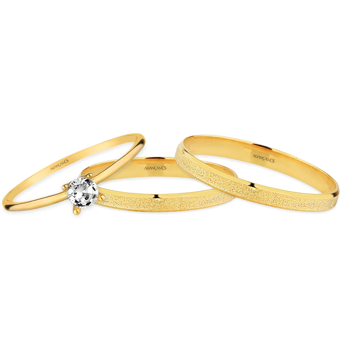 Alianças Celestia 2mm Banhadas a Ouro + Anel Brinde