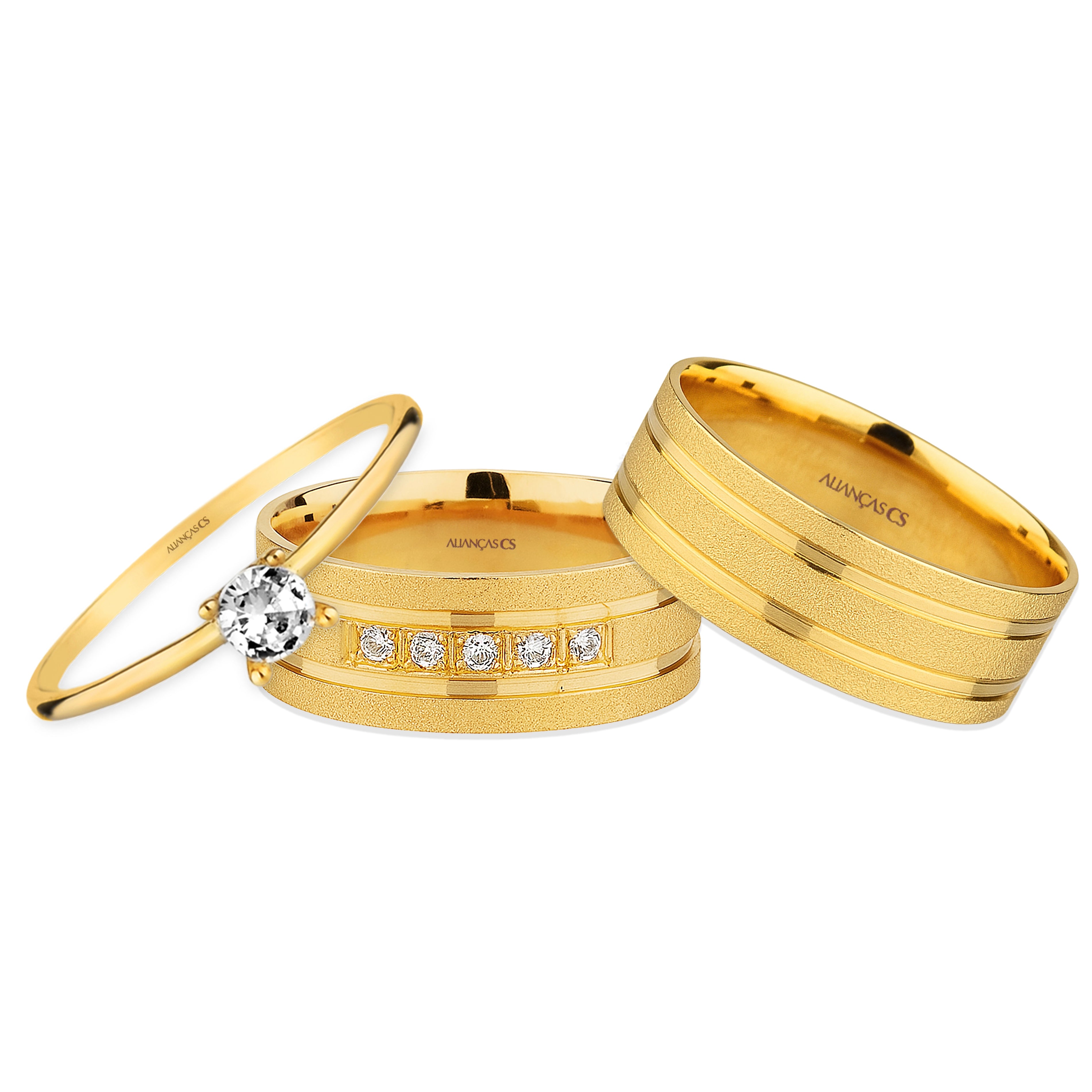 Alianças de Casamento Silver Ouro 10K 7mm + Anel Brinde