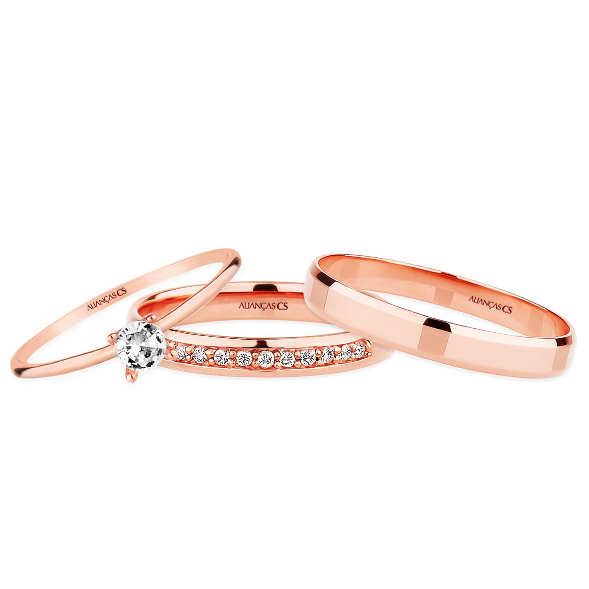 Alianças de Casamento Angel Ouro Rosé 18K 3mm + Anel Brinde