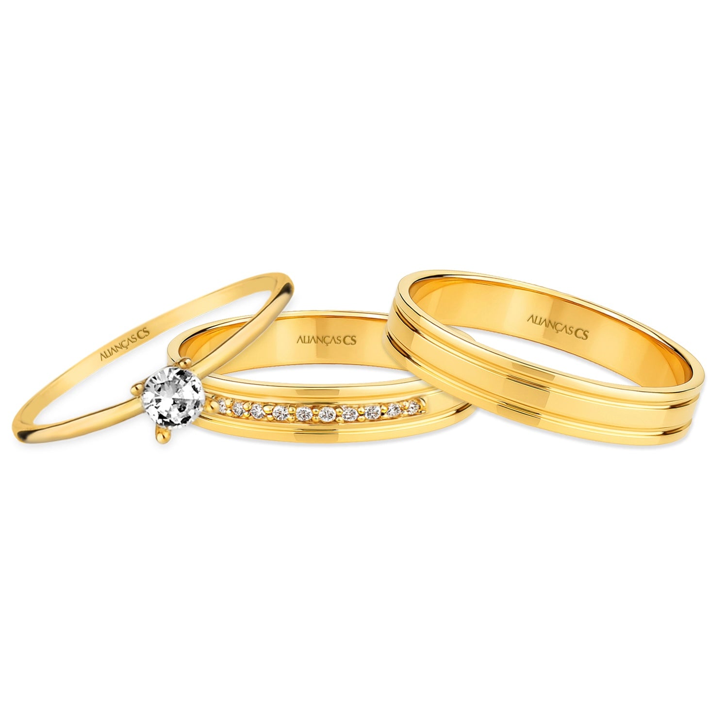 Alianças Chanel 3mm Banhadas a Ouro + Anel Brinde