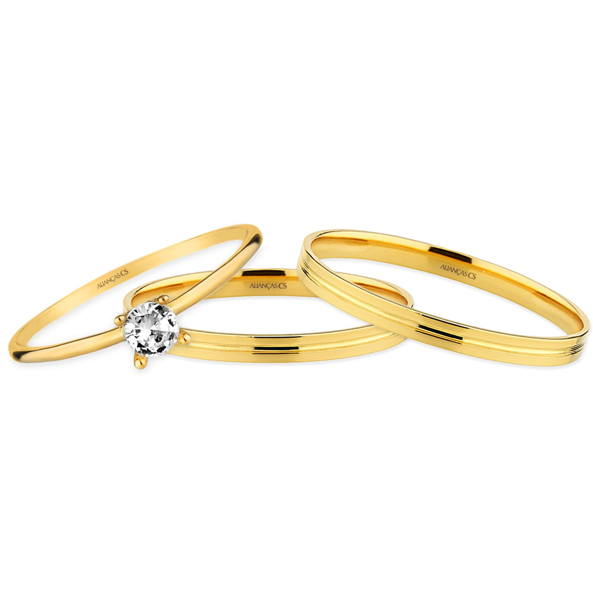 Alianças Melina 2mm Banhadas a Ouro + Anel Brinde