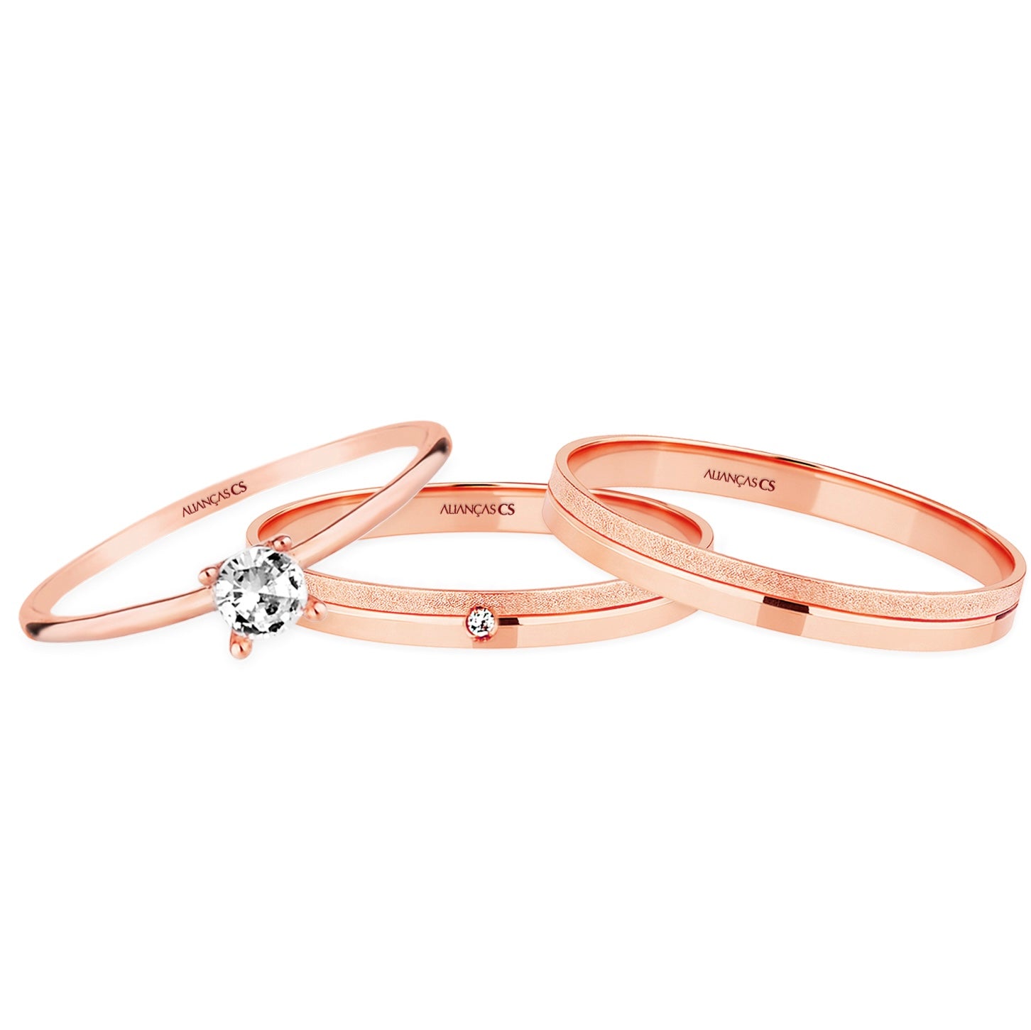 Alianças de Casamento Candy Ouro Rosé 18K 2mm + Anel Brinde
