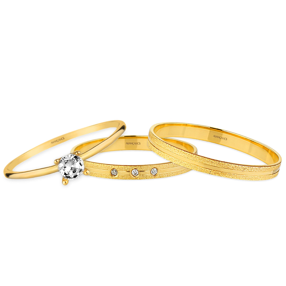 Alianças Encanto 2mm Banhadas a Ouro + Anel Brinde