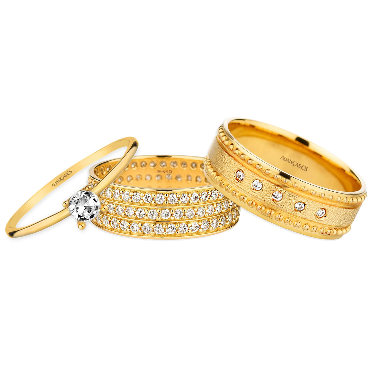 Alianças de Casamento Royale Ouro 18K 7mm + Anel Brinde