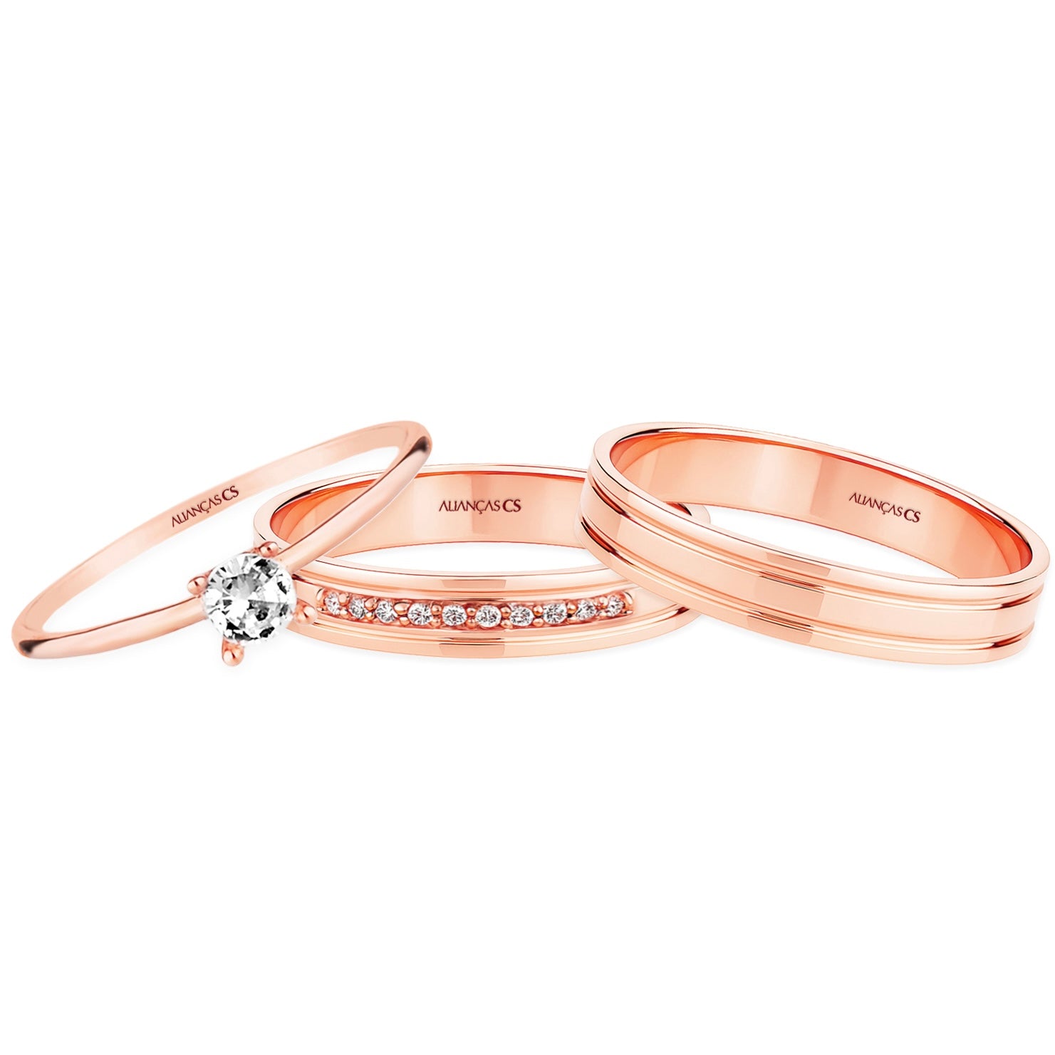 Alianças de Casamento Chanel Ouro Rosé 18K 3mm + Anel Brinde