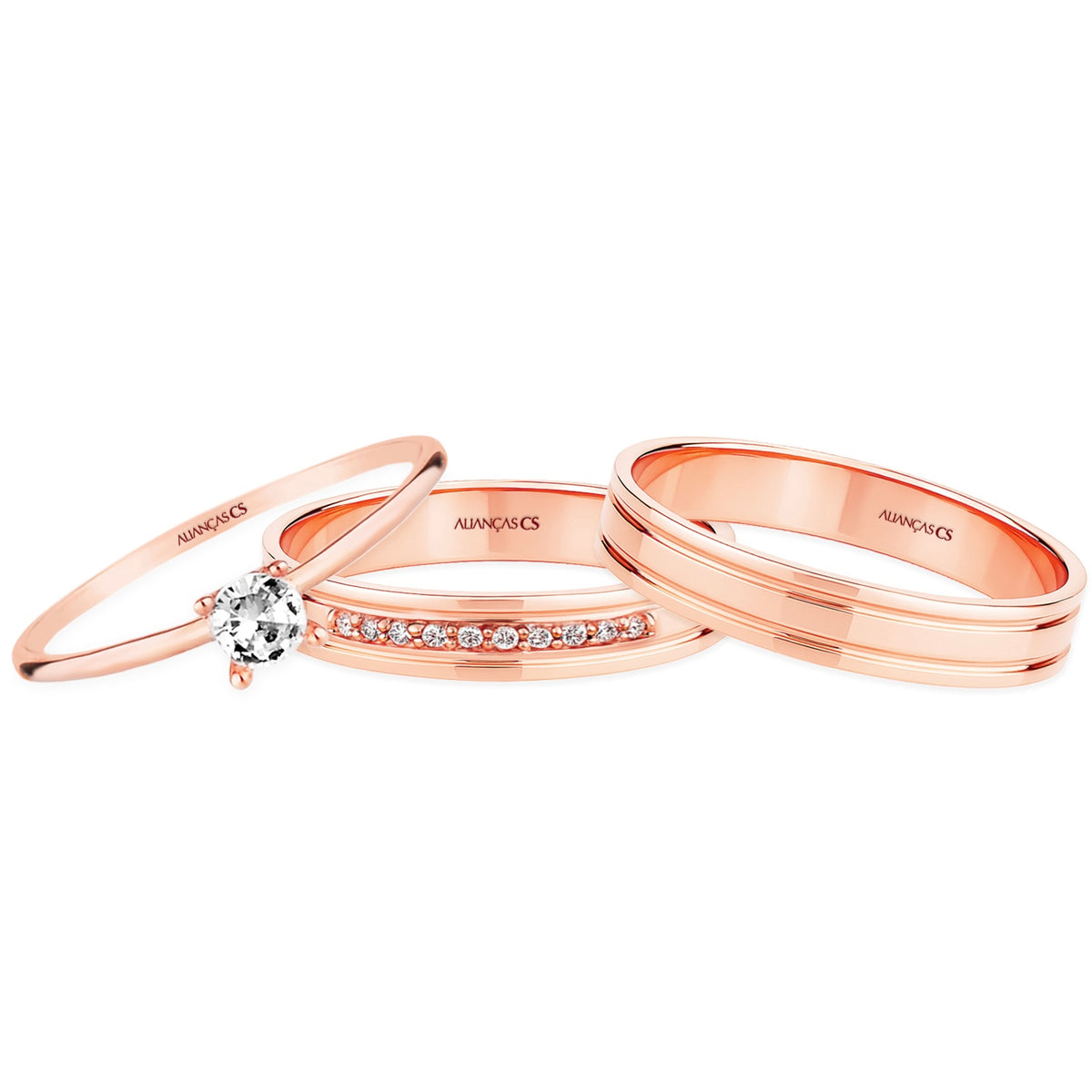 Alianças de Casamento Chanel Ouro Rosé 18K 3mm + Anel Brinde