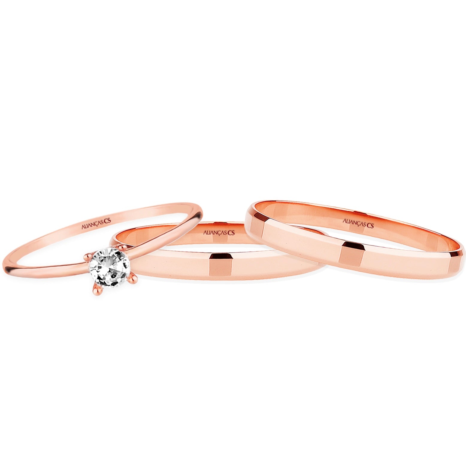 Alianças de Casamento Italian Ouro Rosé 18K 3mm + Anel Brinde