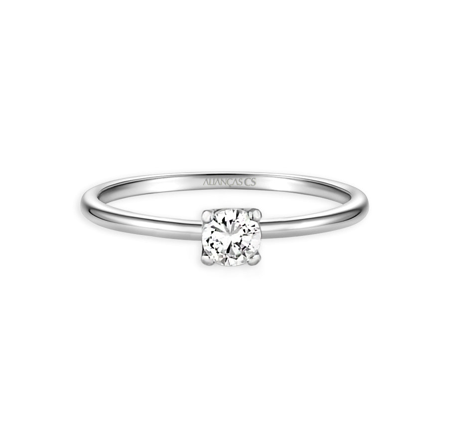 Anel Solitário Classic II Ouro Branco 18K