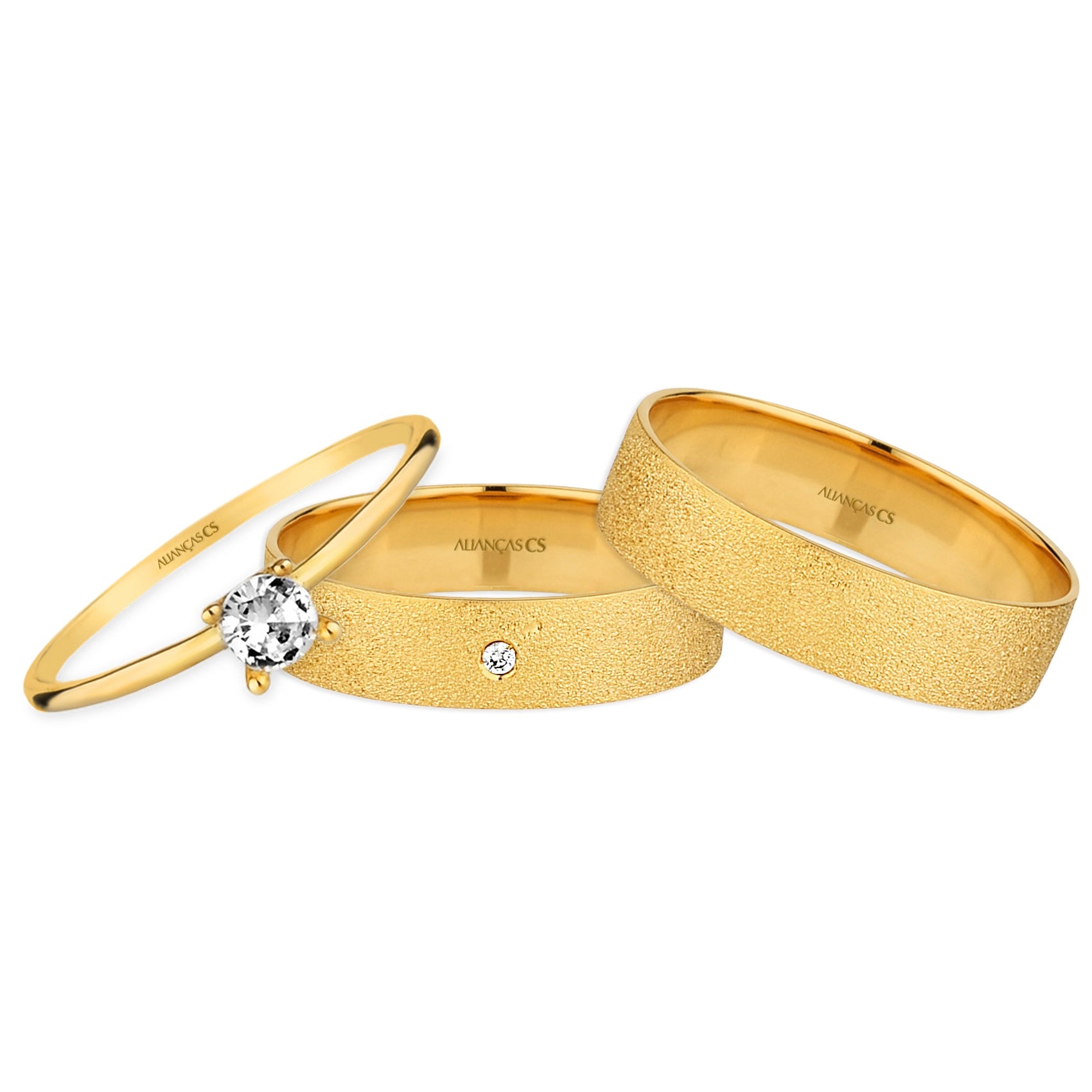 Alianças Diamant Gold 4mm Banhadas a Ouro + Anel Brinde