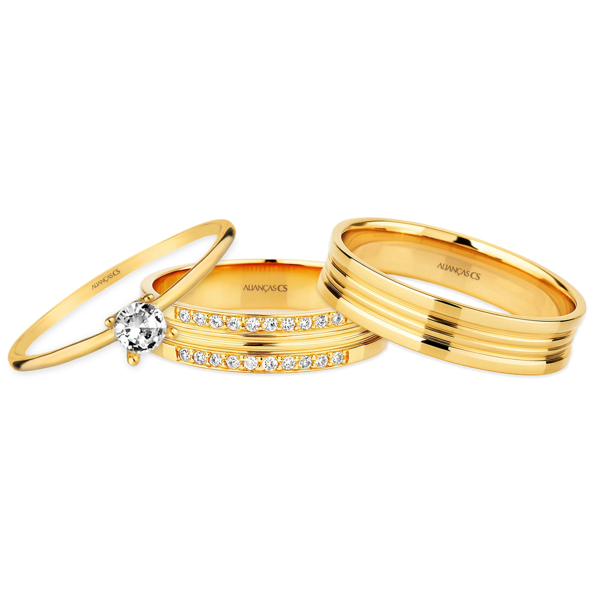 Alianças Unique 6mm Banhadas a Ouro + Anel Brinde