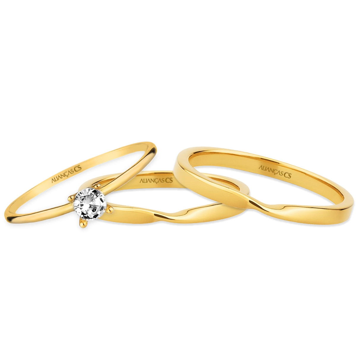 Alianças de Casamento Eternity Ouro 10K 2mm + Anel Brinde
